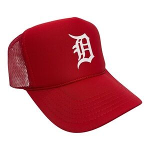 NEW VINTAGE DETROIT TIGERS MOTOR CITY RED MESH TRUCKER HAT CA…